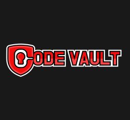 A black square with code vault written in red writing, wearegeeky.com the home of pay monthly web and graphic design.