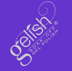 A purple background with the gelish logo on it. wearegeeky.com the home of pay monthly web and graphic design.