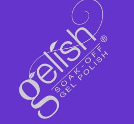 A purple background with the gelish logo on it. wearegeeky.com the home of pay monthly web and graphic design.