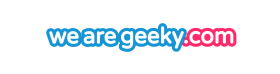 wearegeeky.com logo in just words, blue and pink words. wearegeeky.com the home of pay monthly web and graphic design.