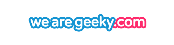 wearegeeky.com logo in just words, blue and pink words. wearegeeky.com the home of pay monthly web and graphic design.