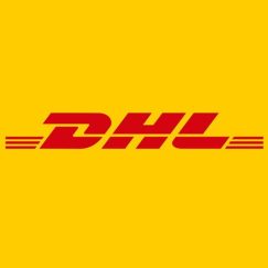 yellow square with the word DHL. wearegeeky.com the home of pay monthly web and graphic design.