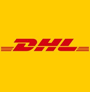 yellow square with the word DHL. wearegeeky.com the home of pay monthly web and graphic design.