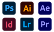 Set of adobe icons, photoshop, illustrator and lightroom, wearegeeky.com the home of pay monthly web and graphic design.